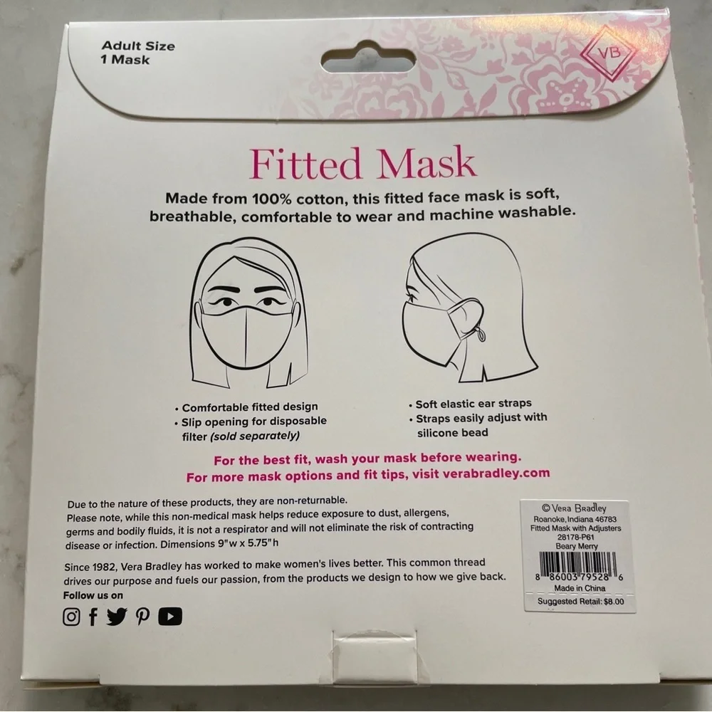 VERA‎ BRADLEY Cotton Face Mask MERRY BEARY New Sealed Bears Christmas Winter